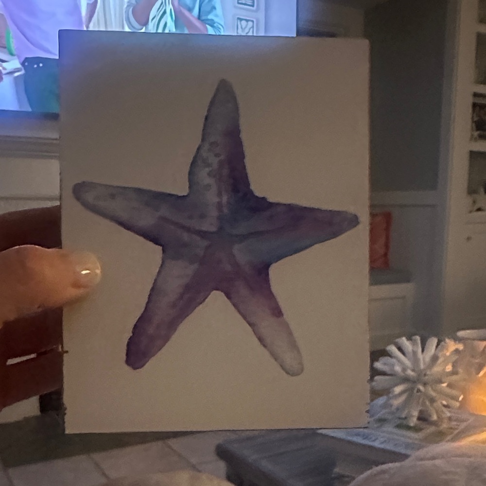 Rustic Marlin Hand-Painted Purple Starfish Watercolor Wall Art - Home Art